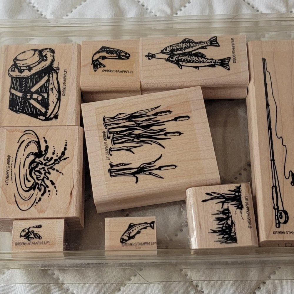 Vintage StampinUp Stamp Set Fishin' 1996 Rare